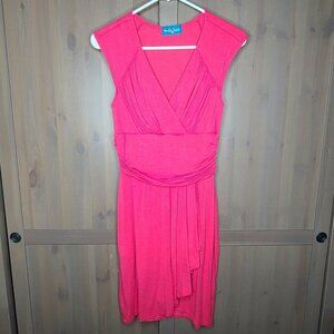 Willy Jay's Dress Womens Small Pink Knit Midi Sleeveless Ruched Pleated Stretch